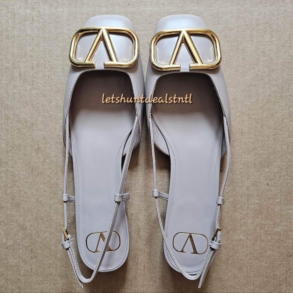 BRAND-NEW Valentino Garavani VLogo leather slingback flats. Size 36.5 = 6.5.